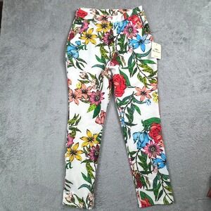 NWT Maia Hemera Made In Italy Floral Print Pants White Multi Color Womens Size M